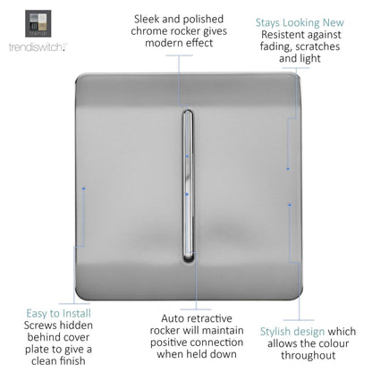 Trendi Switch 1 Gang Retractive Home Automation Switch in Brushed Steel