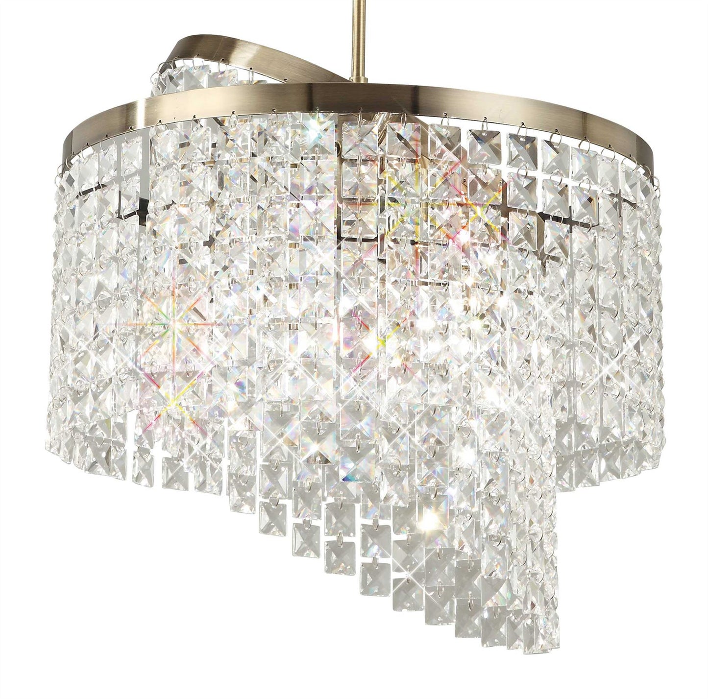 Diyas Cortina 40cm Telescopic  6 Light G9 with Adjustable Rings Antique Brass/Crystal Ceiling Pendant Light Fitting