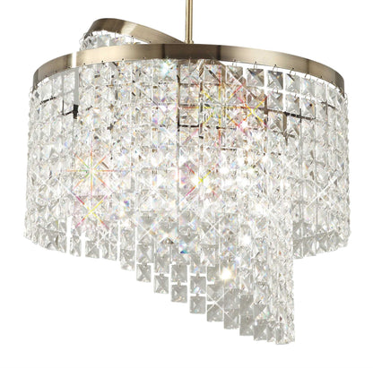 Diyas Cortina 40cm Telescopic  6 Light G9 with Adjustable Rings Antique Brass/Crystal Ceiling Pendant Light Fitting