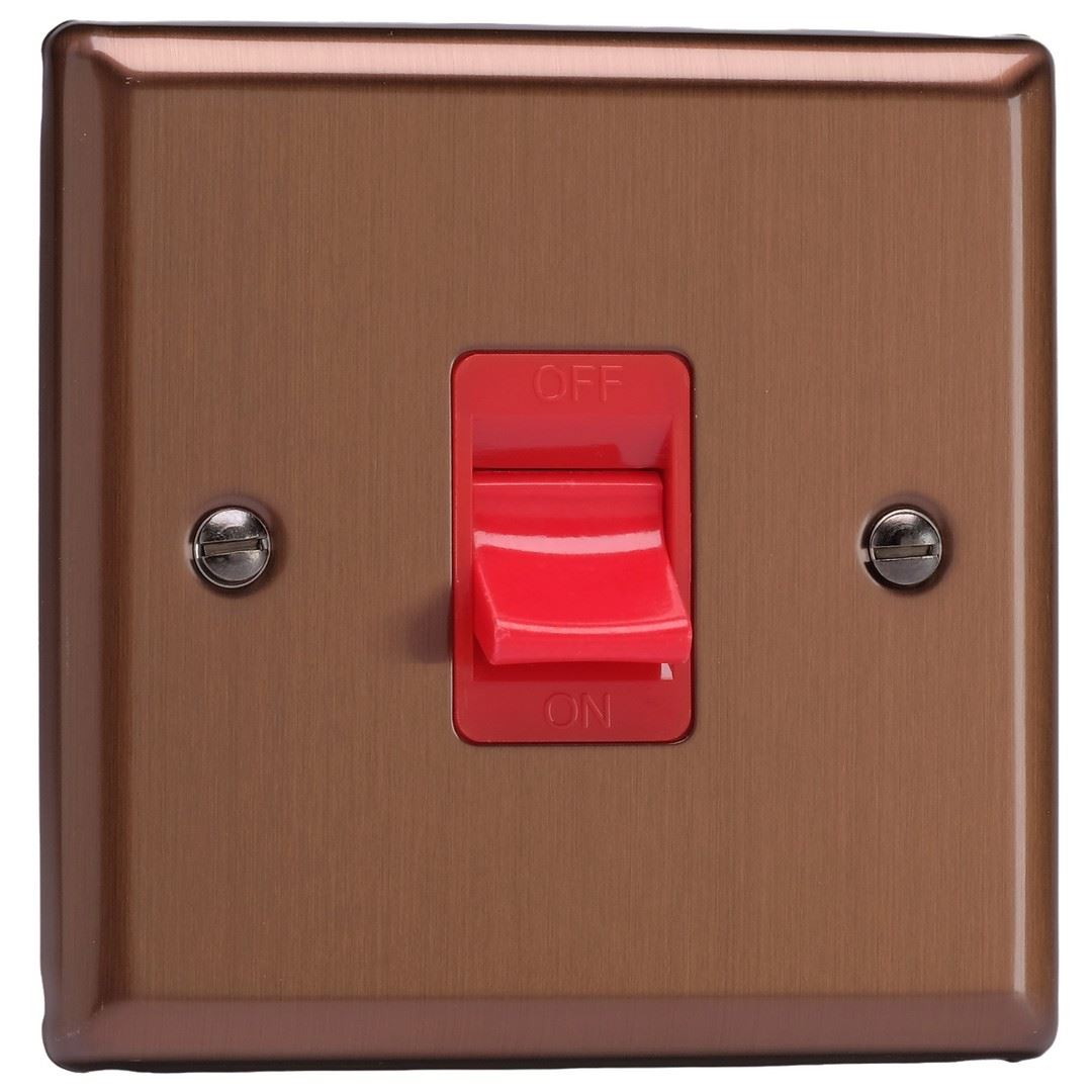 Varilight 45A Cooker Switch (Single Plate, Red Rocker) in Urban Brushed Bronze w/ Red Insert