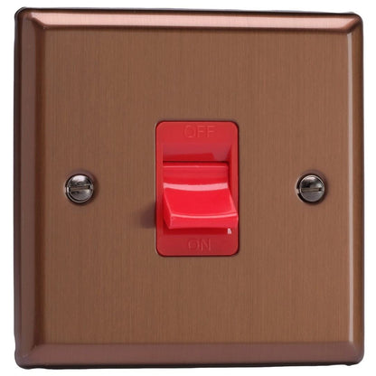 Varilight 45A Cooker Switch (Single Plate, Red Rocker) in Urban Brushed Bronze w/ Red Insert