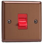 Varilight 45A Cooker Switch (Single Plate, Red Rocker) in Urban Brushed Bronze w/ Red Insert