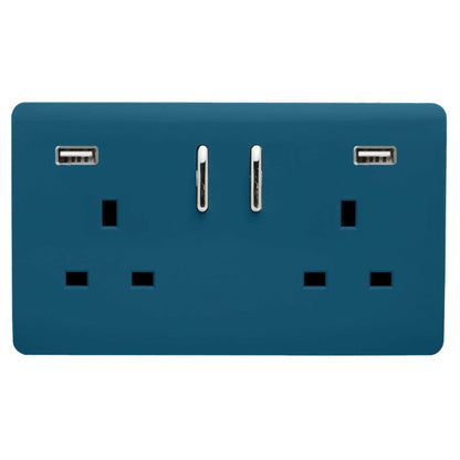 Trendi 2 Gang Artistic Modern Glossy 13 Amp 2 x 3.1mA USB Switched Plug Socket Midnight Blue