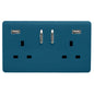 Trendi 2 Gang Artistic Modern Glossy 13 Amp 2 x 3.1mA USB Switched Plug Socket Midnight Blue