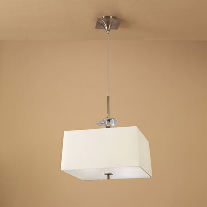 Mantra Akira Square Pendant 4 Light E27, Antique Brass/Frosted Glass with Cream Shade