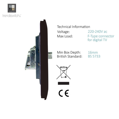 Trendi Switch Dark Mocha Brown TV Coaxial & F-Type Satellite Socket - Screwless