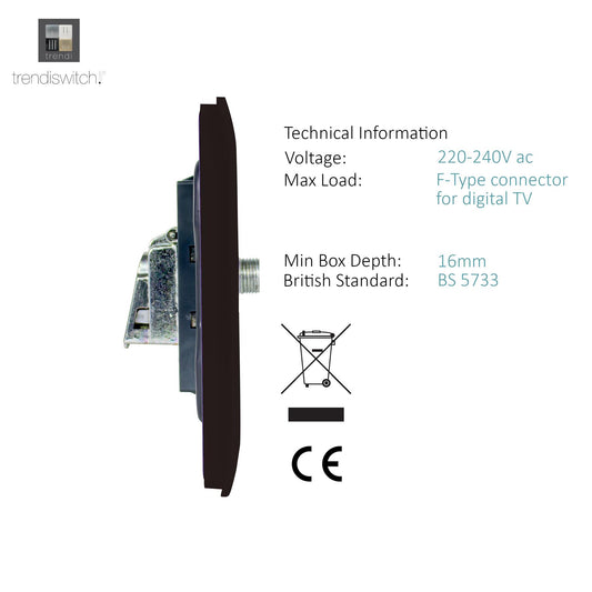 Trendi Switch Dark Mocha Brown TV Coaxial & F-Type Satellite Socket - Screwless