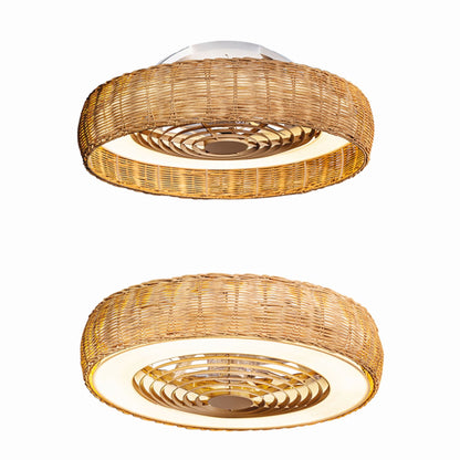 Kilimanjaro 65cm 70W LED Dimmable Ceiling Light With 35W DC Reversible Fan c/w Remote Control, 4200lm, Beige Rattan, 5yrs Wrnty