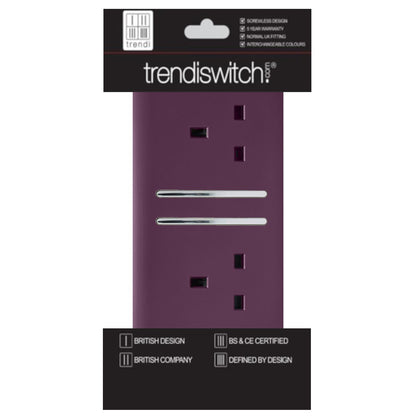 Trendi 2 Gang Artistic Modern Glossy 13 Amp Switched Plug Socket Plum (7 Pack)