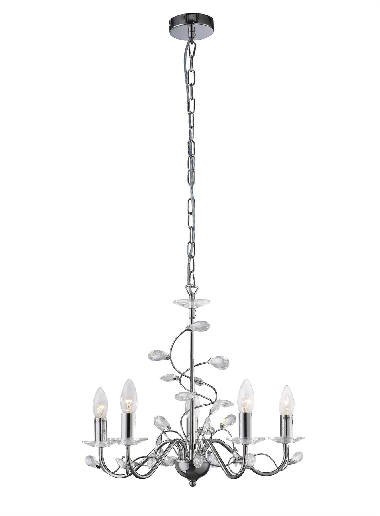 Diyas Willow 50cm  WITHOUT SHADE 5 Light E14 Polished Chrome/Crystal Ceiling Pendant Light Fitting