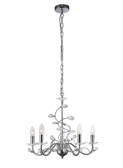Diyas Willow 50cm  WITHOUT SHADE 5 Light E14 Polished Chrome/Crystal Ceiling Pendant Light Fitting