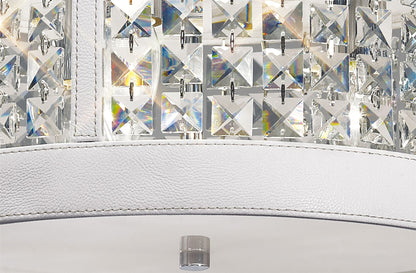 Diyas Celsa 35cm Flush  3 Light E14 Polished Chrome/White Faux Leather/Crystal Ceiling Light Fitting
