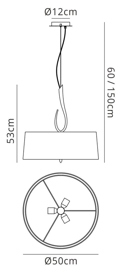 Mantra M3704 Lua Pendant 3 Light E27, Satin Nickel with White Shade