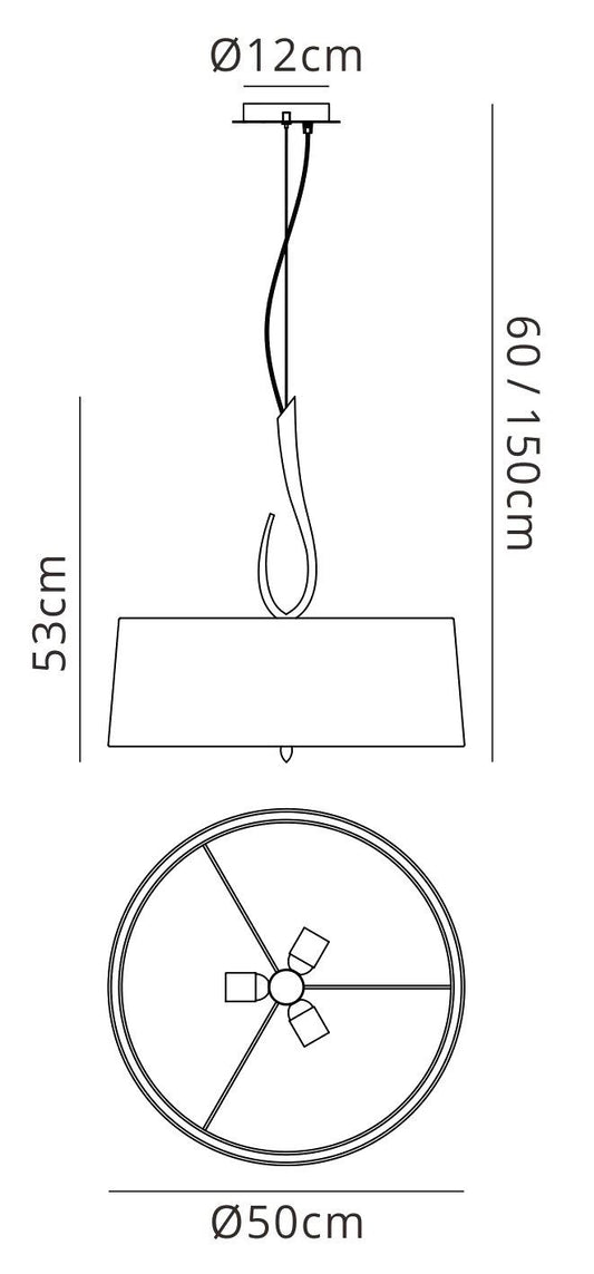Mantra M3704 Lua Pendant 3 Light E27, Satin Nickel with White Shade