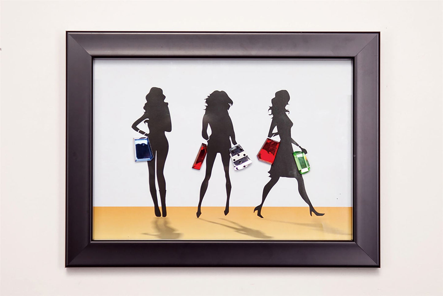 Diyas Home Crystal Wall Art (DH) Glamour Ladies and Handbags, Black Frame, Blue, Clear, Green, Red Crystal Framed