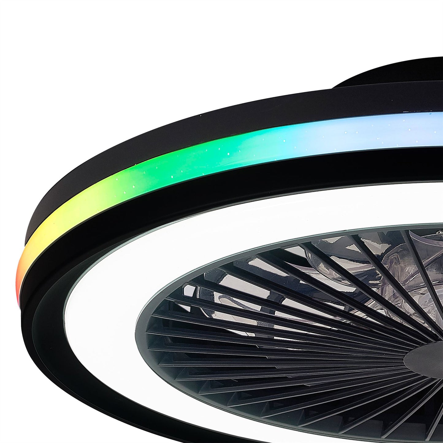 Gamer 47cm 40W LED Dimmable White/RGB Ceiling Light With Built-In 20W DC Reversible Fan, c/w Remote Control, 4200lm, Black