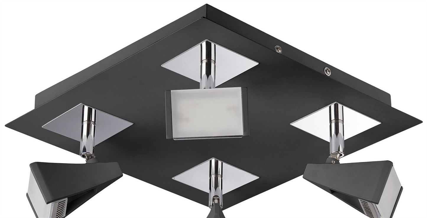 Mantra Fusion Filippo Spot Light 4 Light LED Square 20W 3000K, 1750lm, Matt Black/Polished Chrome, 3yrs Warranty