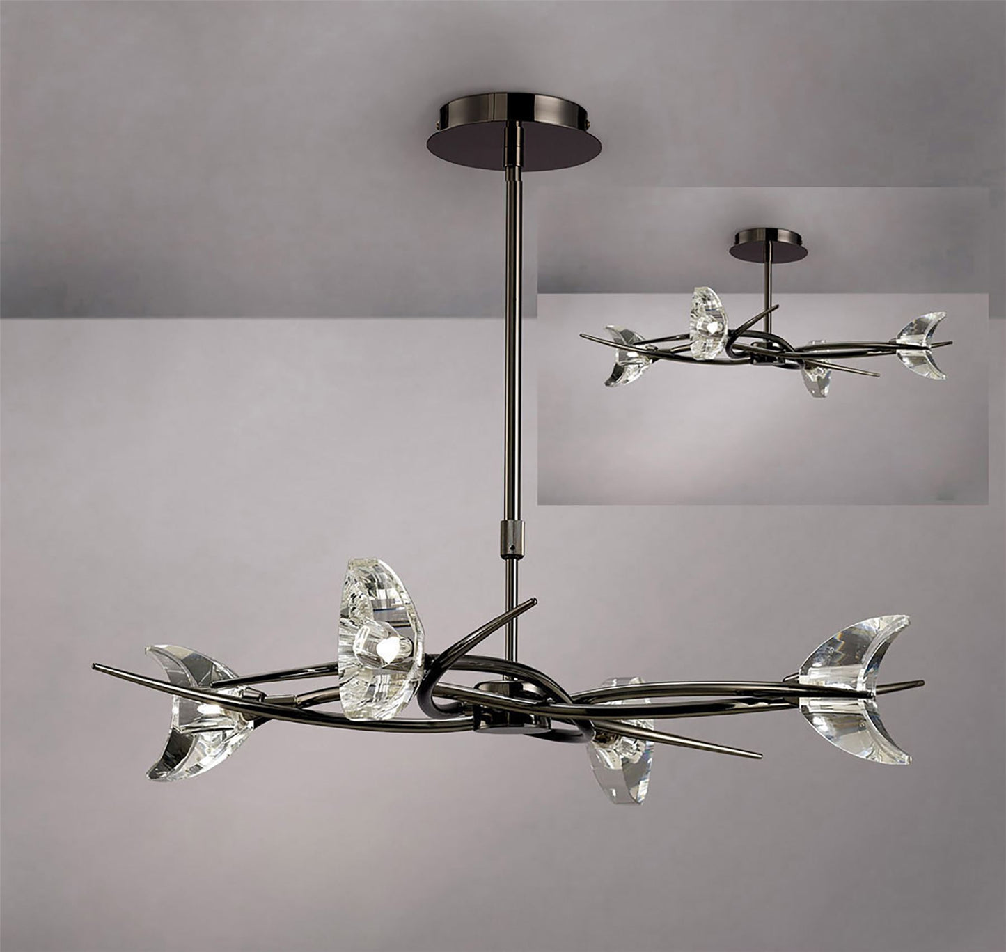 Mantra Eclipse 65cm Telescopic Convertible To Semi Flush 4 Light G9, Black Chrome