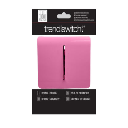 Trendi 1 Gang 2 Way 240V Screwless Artistic Modern Glossy 10 Amp Chrome Rocker Electrical Wall Light Switch in Candy Pink (3 pack)