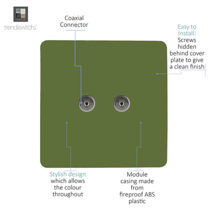 Trendi Artistic Modern Glossy Tactile 2 Gang TV Socket Moss Green