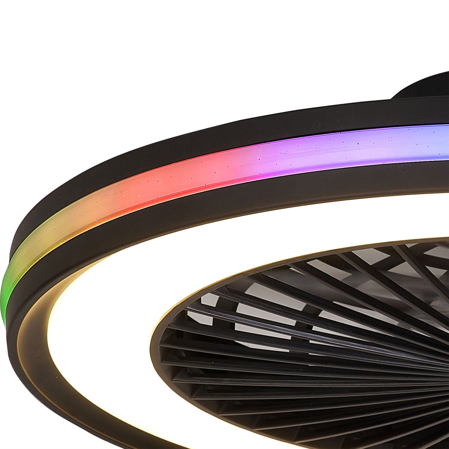 Gamer 53cm 60W LED Dimmable White/RGB Ceiling Light With Built-In 26W DC Reversible Fan, c/w Remote Control, 4200lm, Black