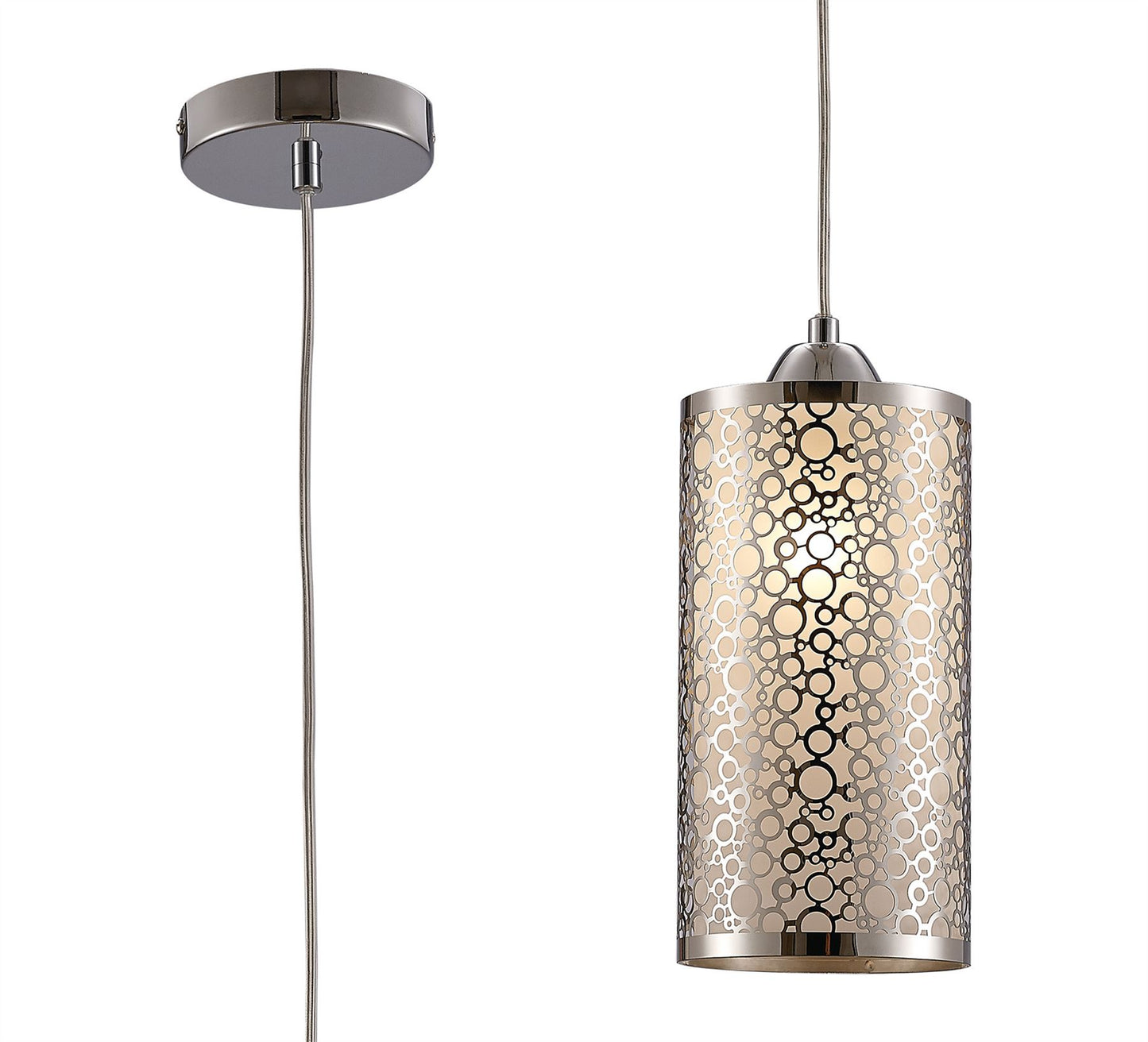 Deco Charon Single Circle Pattern Pendant 1 Light E27 Polished Chrome