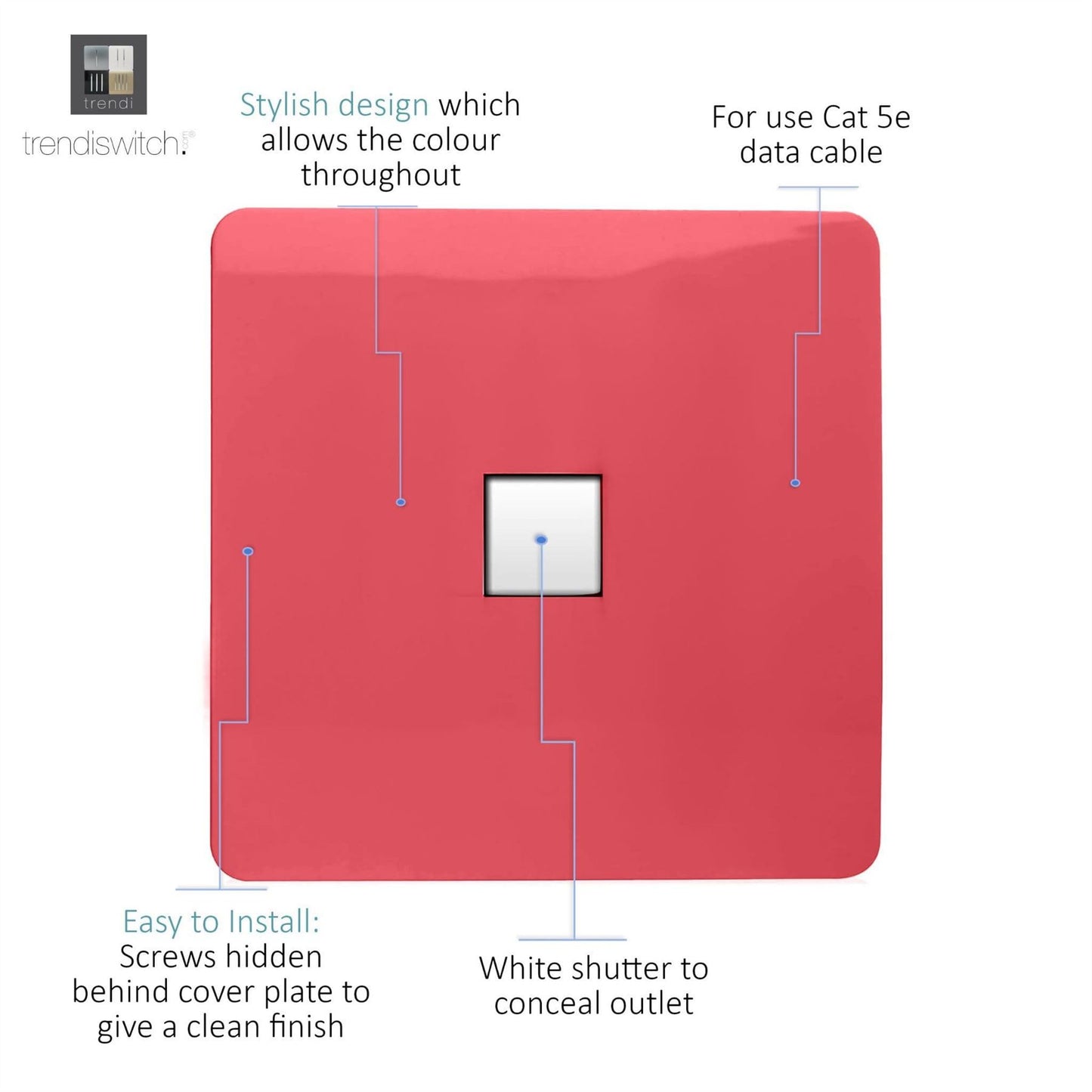 Trendi Artistic Modern Glossy Tactile RJ45 Cat 5e Ethernet Socket Strawberry