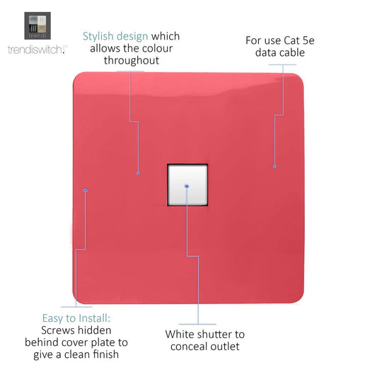 Trendi Artistic Modern Glossy Tactile RJ45 Cat 5e Ethernet Socket Strawberry