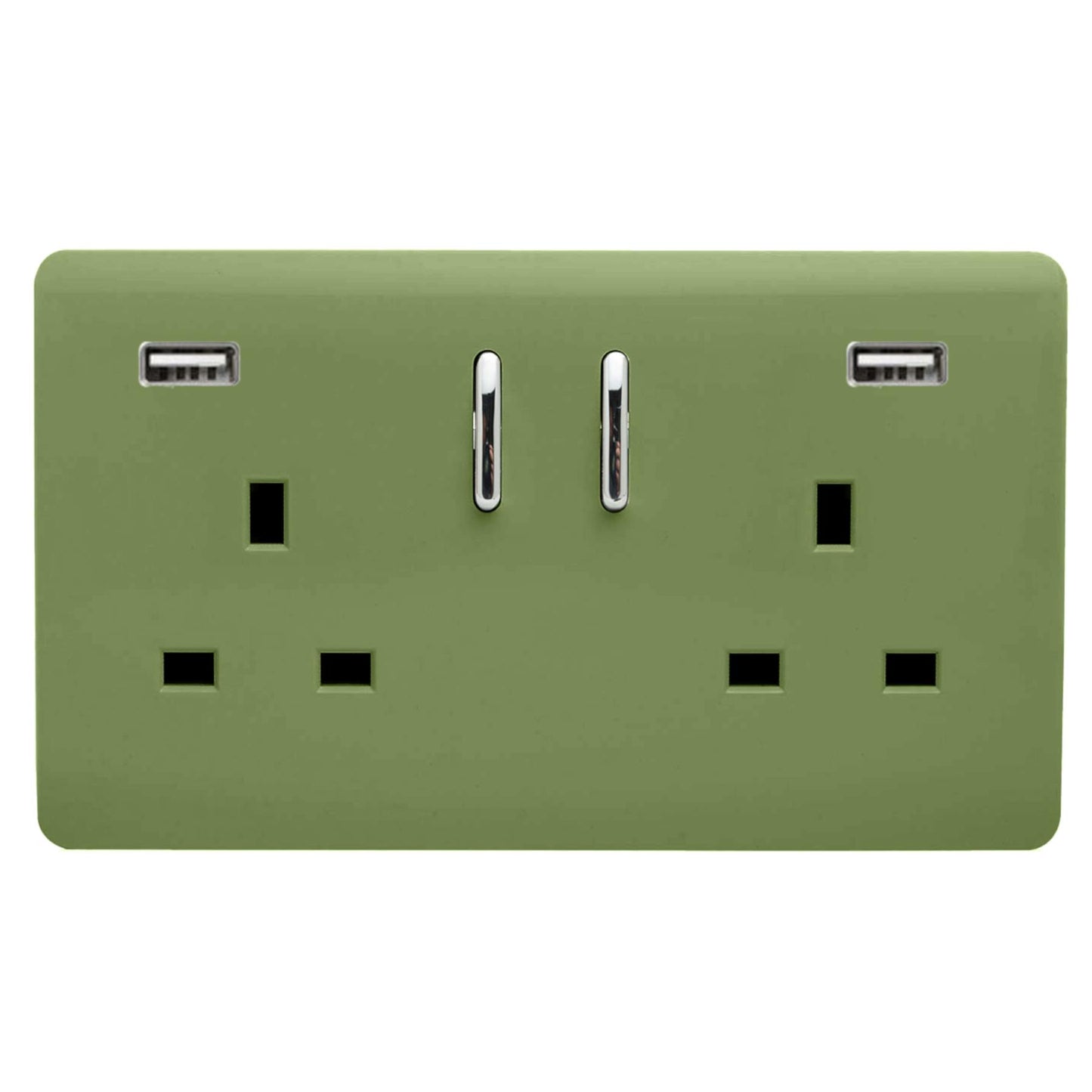 Trendi 2 Gang Artistic Modern Glossy 13 Amp 2 x 3.1mA USB Switched Plug Socket Moss Green