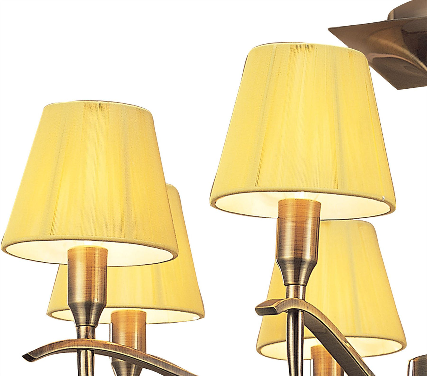 Mantra Siena 63cm Semi Flush Round 6 Light E14, Antique Brass with Amber Cream Shades and Amber Crystal