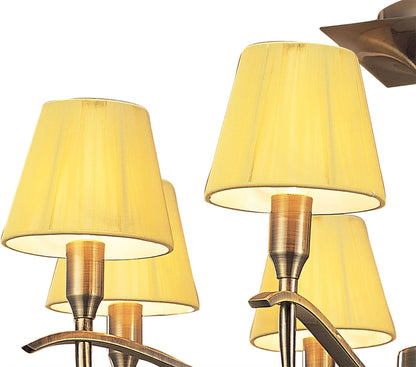 Mantra Siena 63cm Semi Flush Round 6 Light E14, Antique Brass with Amber Cream Shades and Amber Crystal