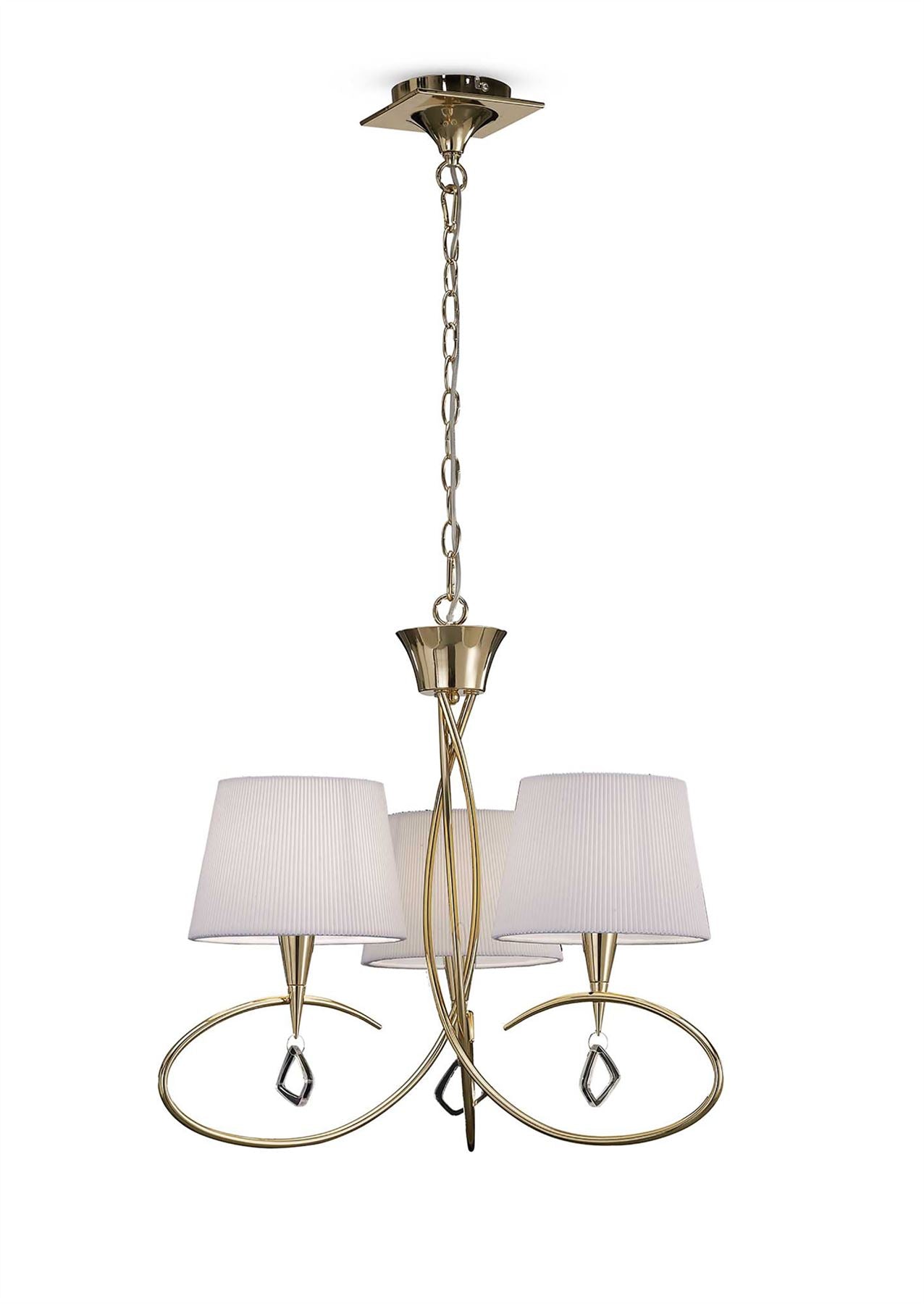 Mantra Mara 64cm Pendant 3 Light E14, French Gold with Ivory White Shades
