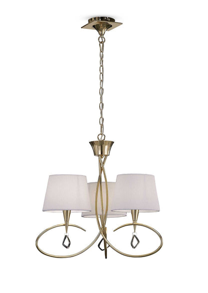 Mantra Mara 64cm Pendant 3 Light E14, French Gold with Ivory White Shades