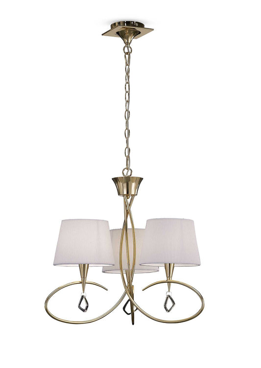 Mantra Mara 64cm Pendant 3 Light E14, French Gold with Ivory White Shades