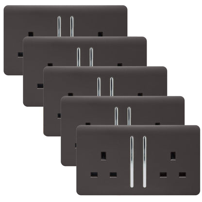 Trendi 2 Gang Artistic Modern Glossy 13 Amp Switched Tactile Plug Socket Dark Brown (5 Pack)