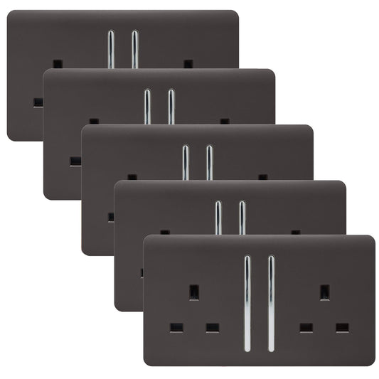 Trendi 2 Gang Artistic Modern Glossy 13 Amp Switched Tactile Plug Socket Dark Brown (5 Pack)