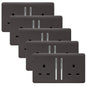 Trendi 2 Gang Artistic Modern Glossy 13 Amp Switched Tactile Plug Socket Dark Brown (5 Pack)