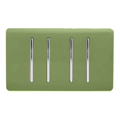 Trendi Artistic Modern Glossy 4 Gang 2 Way Rocker Double Plate Tactile Light Switch Moss Green