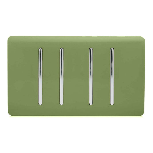 Trendi Artistic Modern Glossy 4 Gang 2 Way Rocker Double Plate Tactile Light Switch Moss Green