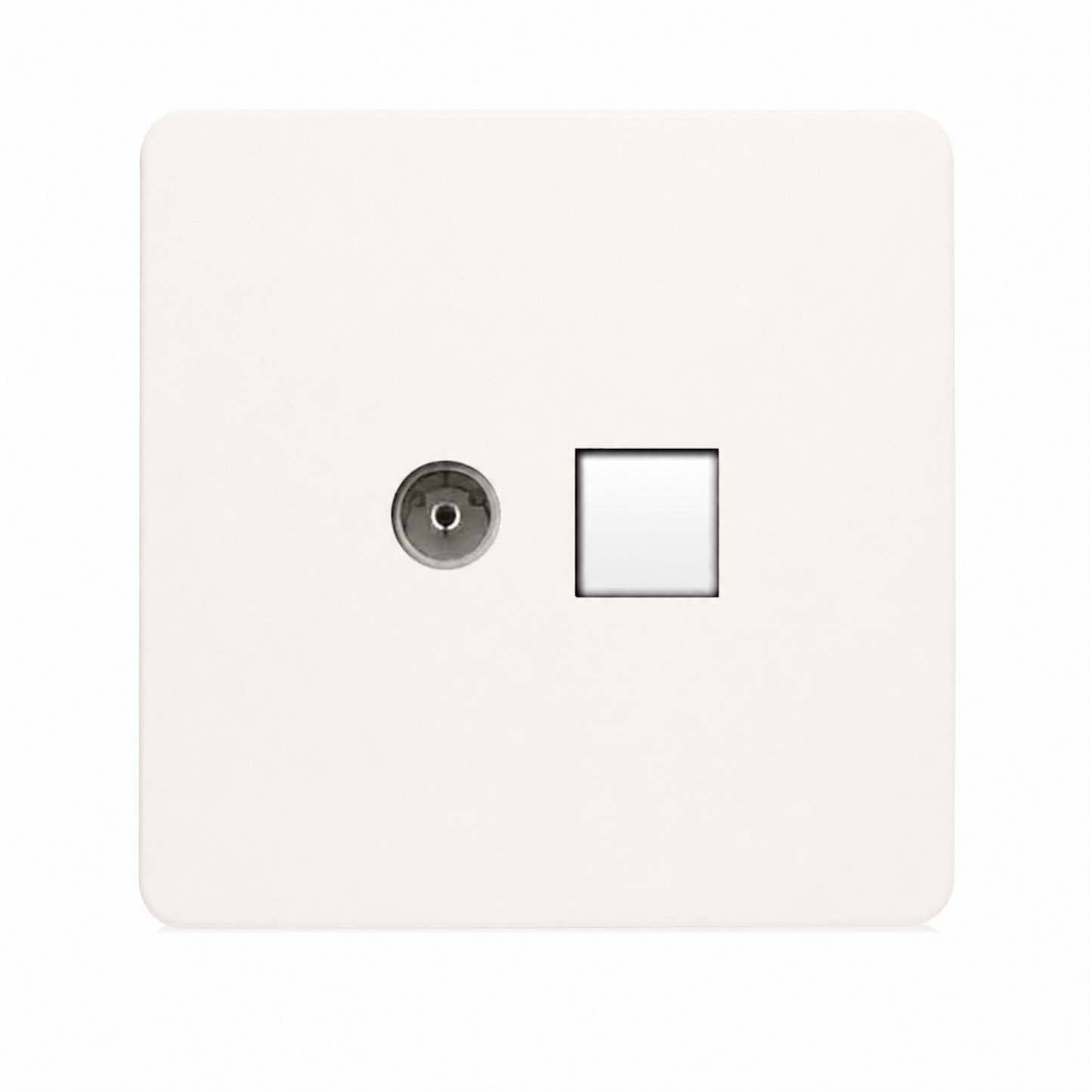 Trendi Switch 2 Gang TV Co-Axial & RJ45 Cat 5e  Ethernet Sockets in Matt White - ART-TV+PCMWH