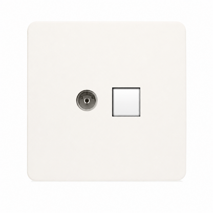 Trendi Switch 2 Gang TV Co-Axial & RJ45 Cat 5e  Ethernet Sockets in Matt White - ART-TV+PCMWH