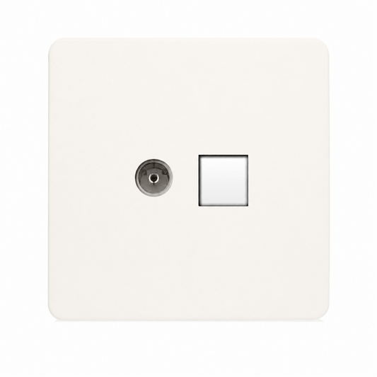Trendi Switch 2 Gang TV Co-Axial & RJ45 Cat 5e  Ethernet Sockets in Matt White - ART-TV+PCMWH