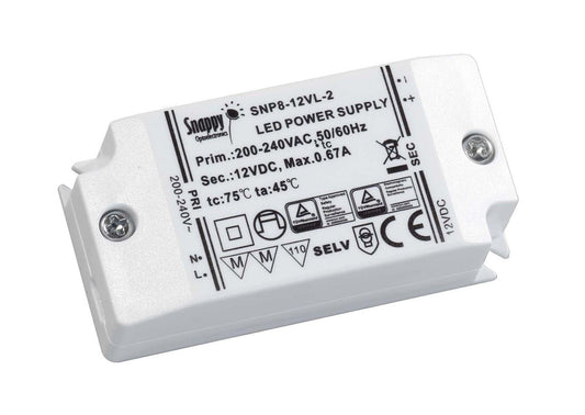 Snappy SNP, 8W, Constant Voltage Non-Dimmable PC LED Driver, 12VDC, IP20, Screw Connection, 5 yrs Warranty