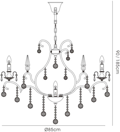 Diyas Pescara 85cm  Round 9 Light E14 Black Chrome/Crystal Ceiling Pendant Light Fitting
