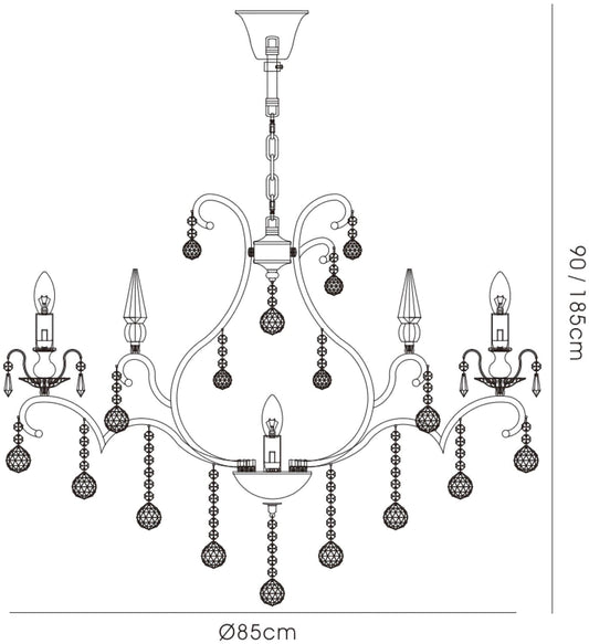 Diyas Pescara 85cm  Round 9 Light E14 Black Chrome/Crystal Ceiling Pendant Light Fitting
