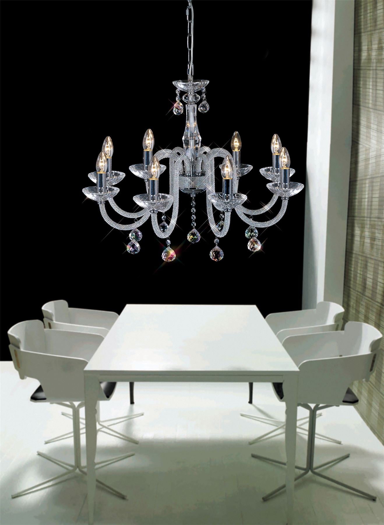 Diyas Amora 72cm  8 Light E14 Polished Chrome/Crystal Ceiling Pendant Light Fitting