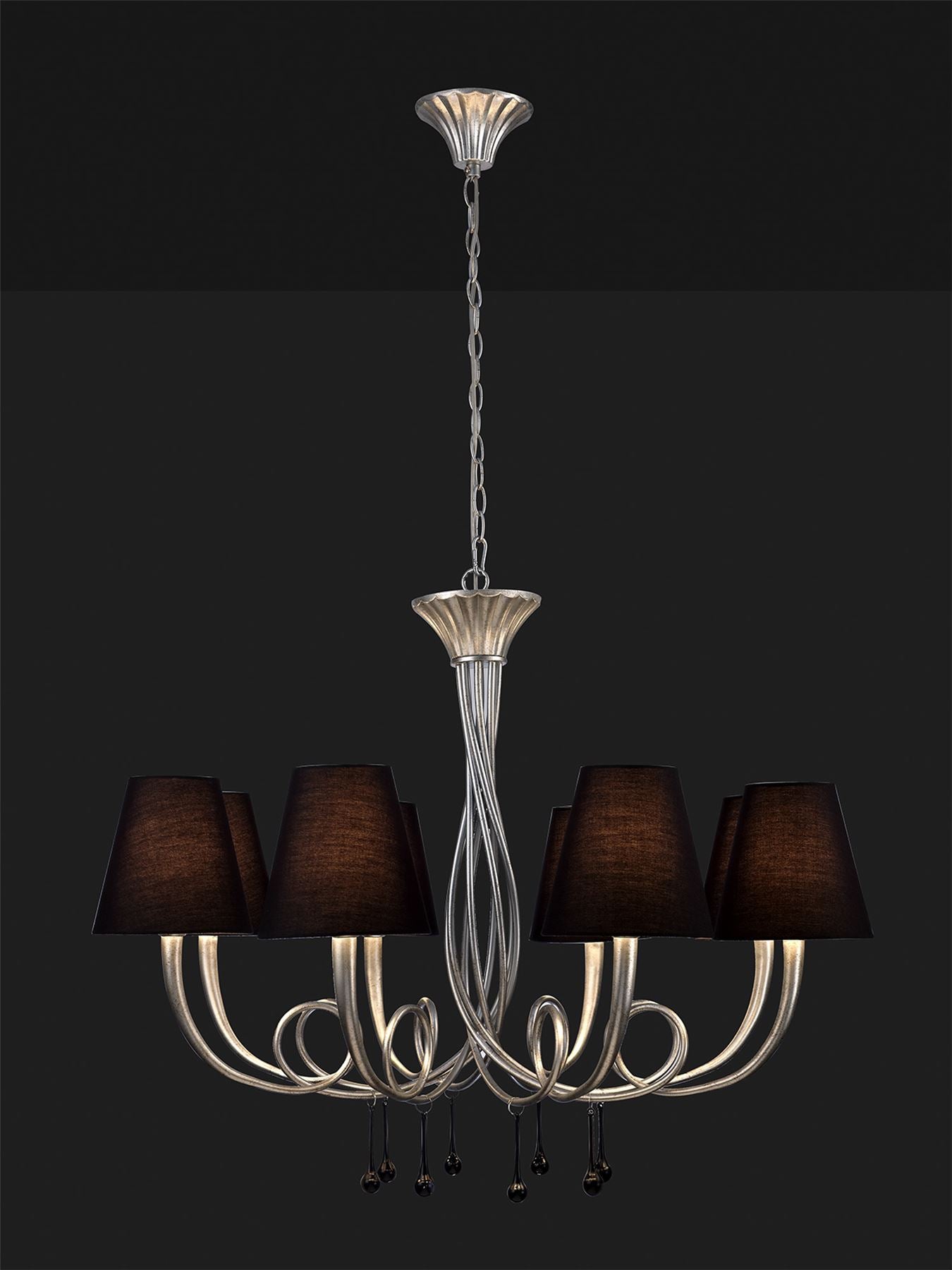 Mantra M6207 Paola Pendant 95cm Round, 8 x E14 (Max 40W), Silver Painting, Black Shades