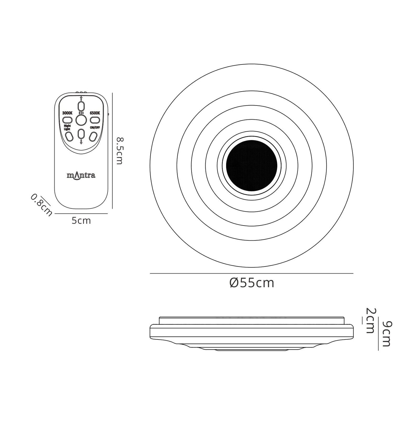 Mantra Fusion Fusion M5878 Ondas 60W LED Tunable White 3000K-6000K 4200lm, Dimmable Flush Ceiling Light with Built In 10W Speaker, Bluetooth Connection/Remote Control