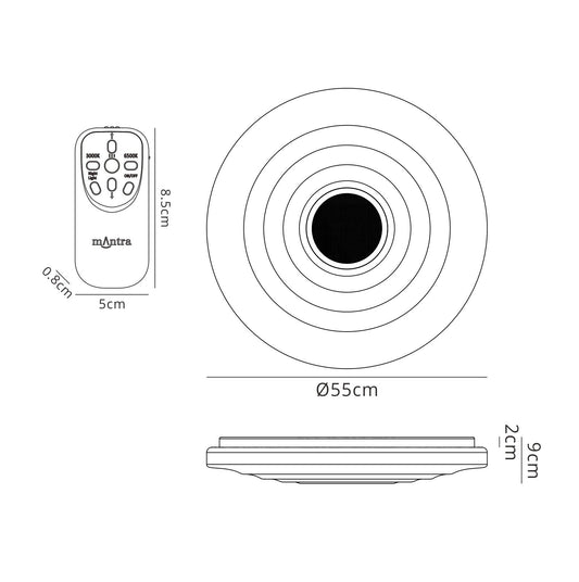 Mantra Fusion Fusion M5878 Ondas 60W LED Tunable White 3000K-6000K 4200lm, Dimmable Flush Ceiling Light with Built In 10W Speaker, Bluetooth Connection/Remote Control
