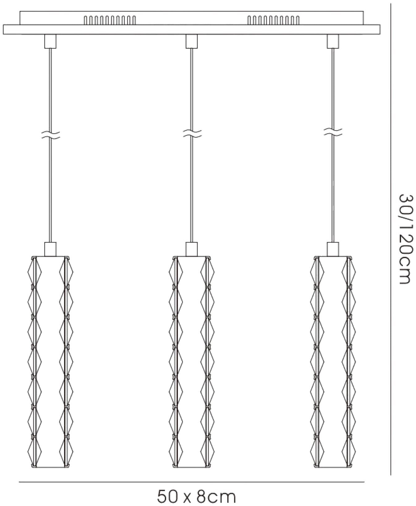 Diyas Galaxy Linear  3 Drop LED 6000K 3 X 3W Polished Chrome, Crystal Ceiling Pendant Light Fitting